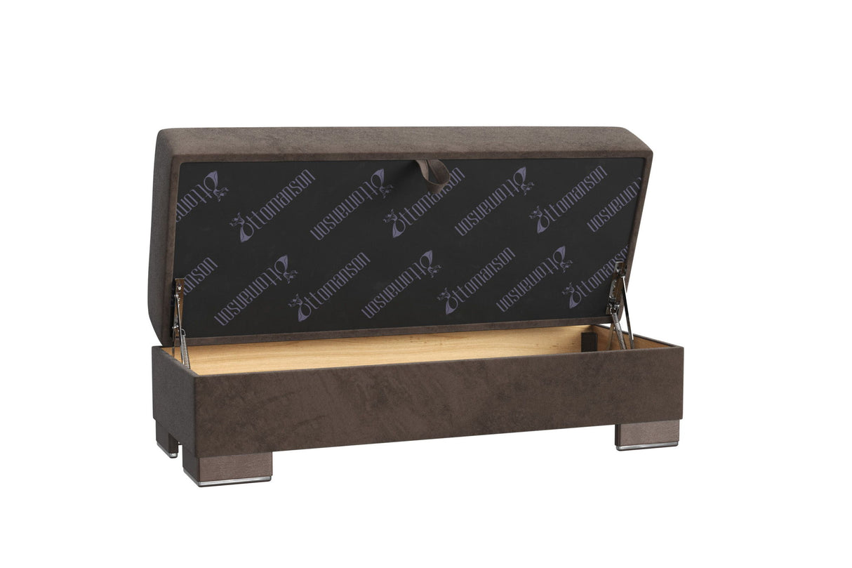 Ottomanson Armada X - Upholstered Convertible Wood Trimmed Ottoman With Storage - Microfiber