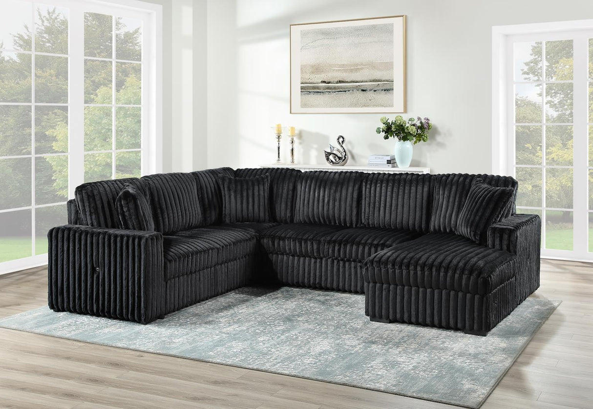 U298 - 3 Piece Sectional With USB - Black