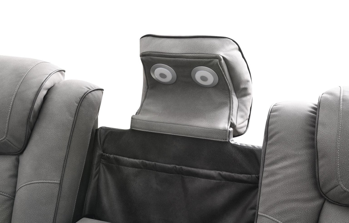 U77 - Power Reclining Sofa With Power Headrest, Reading Light, Magzine Pocket, Storage Arms / USB And Wireless Charger - Slate