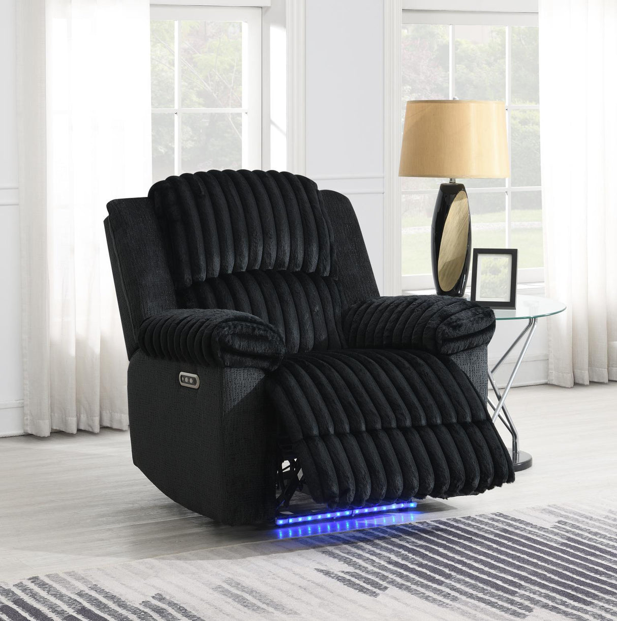 U161 - Corduroy Power LED Reclining Sofa - Black