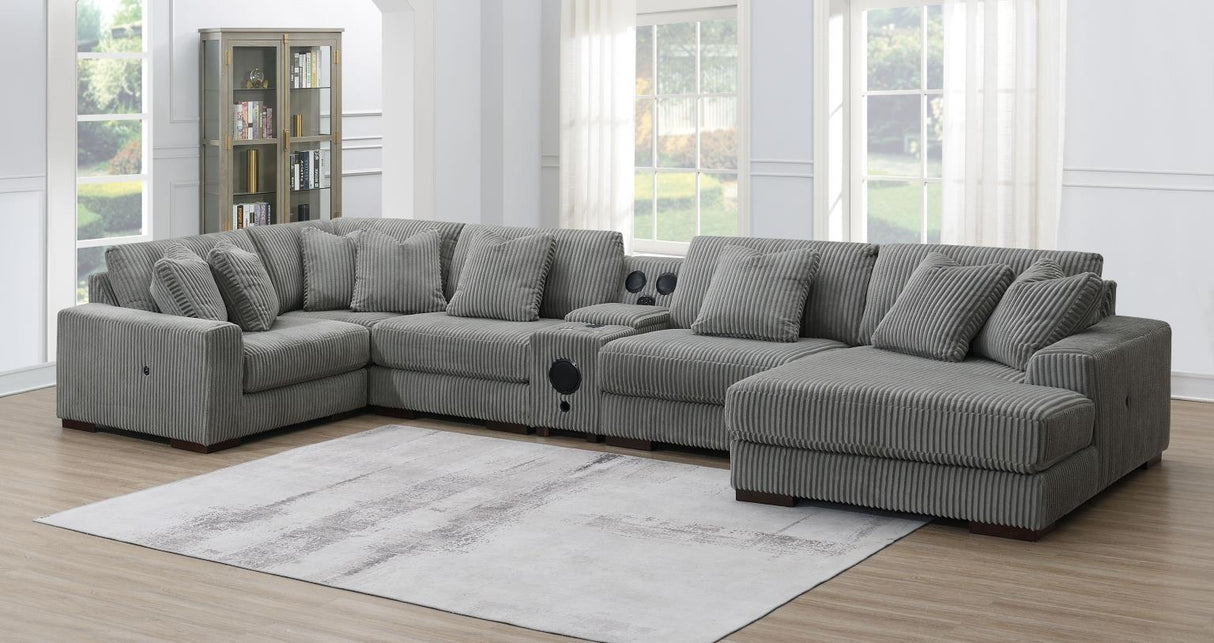 U243 - 6 Piece Sectional (2 Armless Chairs, 1 Console, 1 Right Chaise, 1 LAF Seat, 1 Wedge) - Gray