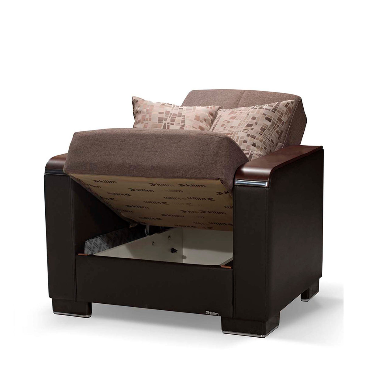 Ottomanson Armada X - Upholstered Convertible Wood Trimmed Armchair With Storage - Polyester