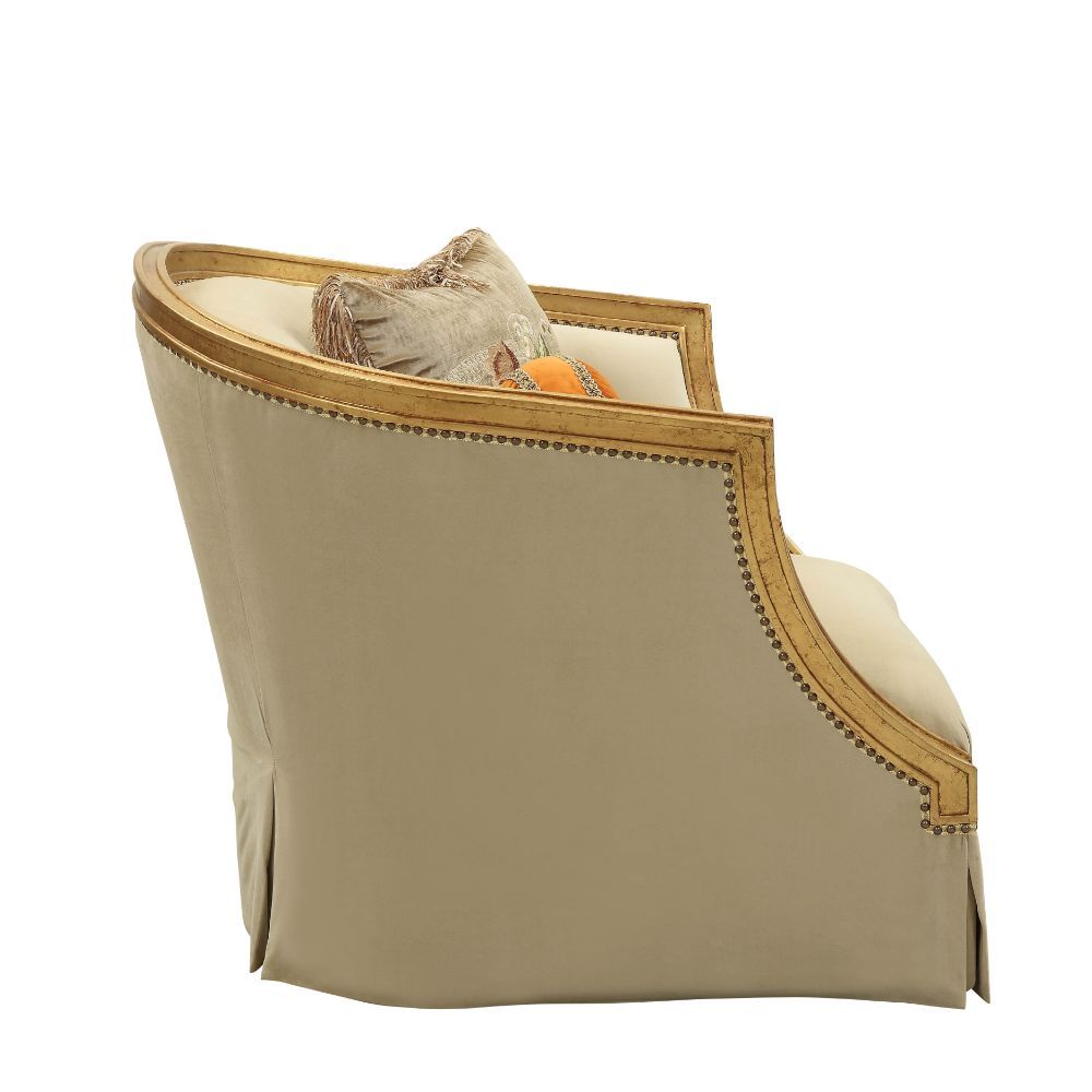 Daesha - Chair With 2 Pillows - Tan Flannel & Antique Gold