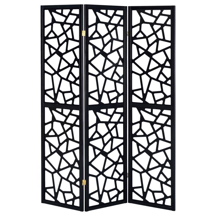 Nailan - 3-Panel Room Divider Folding Screen Open Mosaic - Black