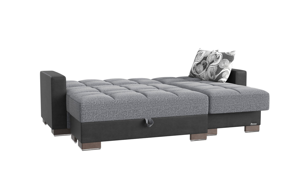 Ottomanson Armada - Upholstered Convertible Chaise Lounge With Storage - Gray/Black PU Polyester
