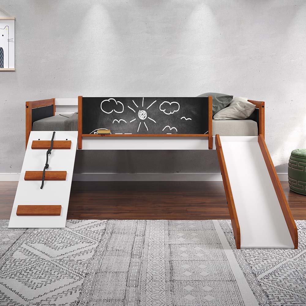 Aurea - Twin Loft Bed With Slide - Cherry Oak & White