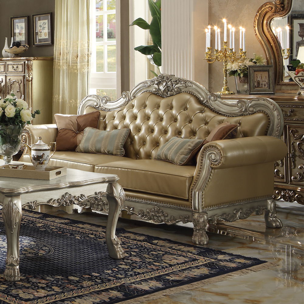 Dresden - Sofa - Bone PU & Gold Patina