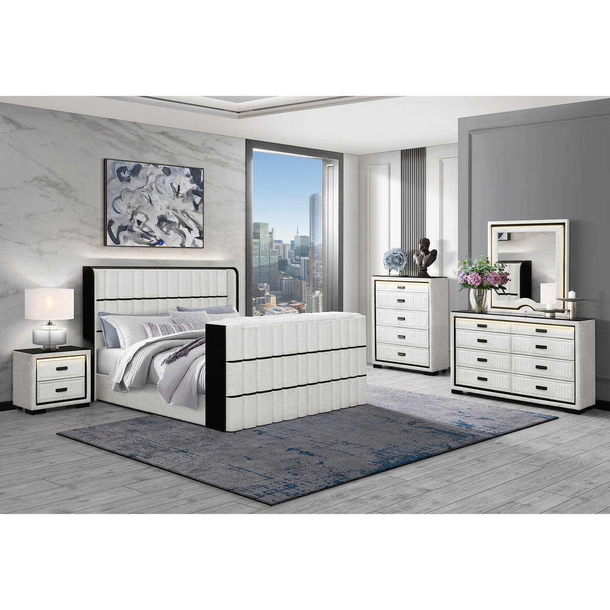 Isaiah - 5 Piece Bedroom Set With TV Lift-LED, Speakers And Fireplace