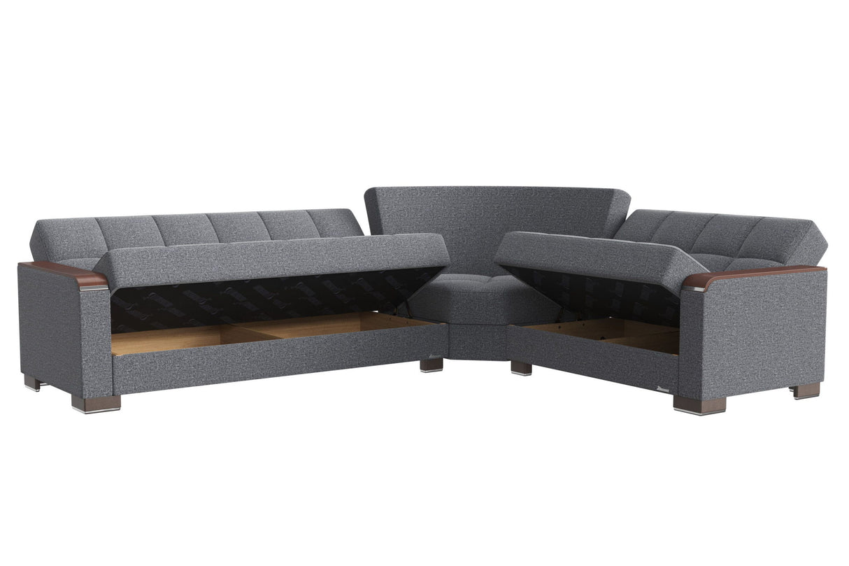 Ottomanson Armada X - Upholstered Convertible Wood Trimmed Sectional With Storage - Polyester