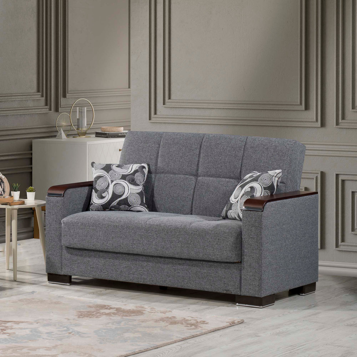 Ottomanson Armada X - Upholstered Convertible Wood Trimmed Loveseat With Storage - Polyester