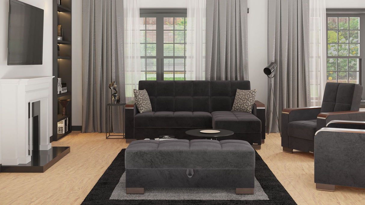 Ottomanson Armada X - Upholstered Convertible Wood Trimmed Ottoman With Storage - Microfiber