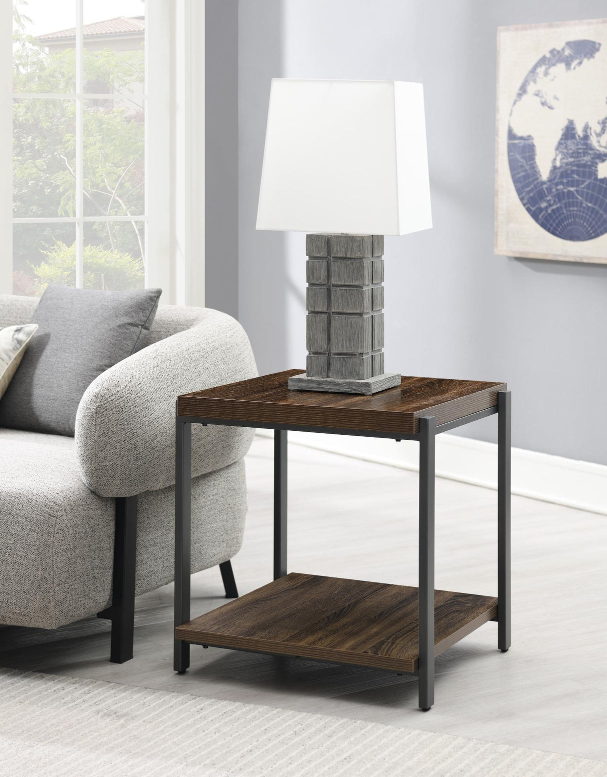 T174 - Coffee Table & 2 End Tables - Warm Brown / Gray