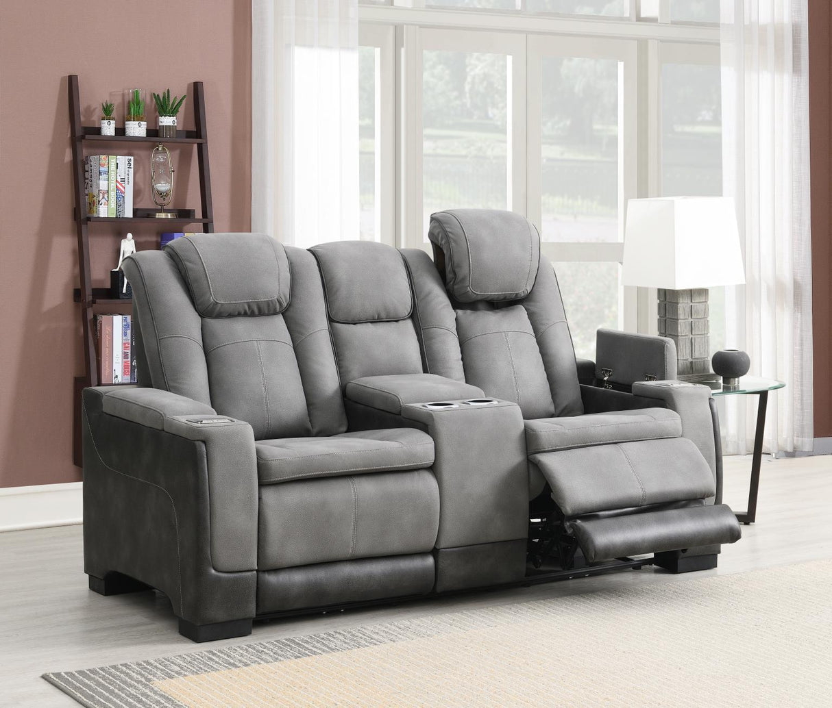 U77 - Power Reclining With Power Headrest, Storage Arms / USB And Wireless Charger Loveseat - Slate