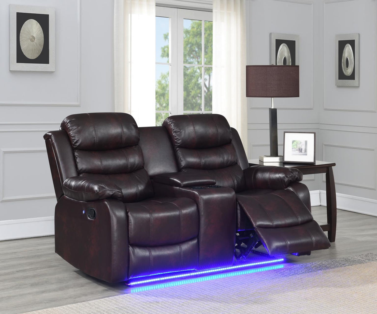 U155 - Motion LED Loveseat - Brown