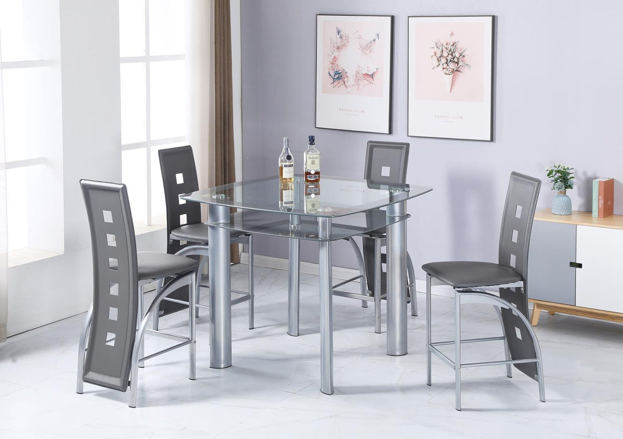 D324 - 5 Piece Dining Room Set (Pub Table & 4 Chairs) - Pearl Silver