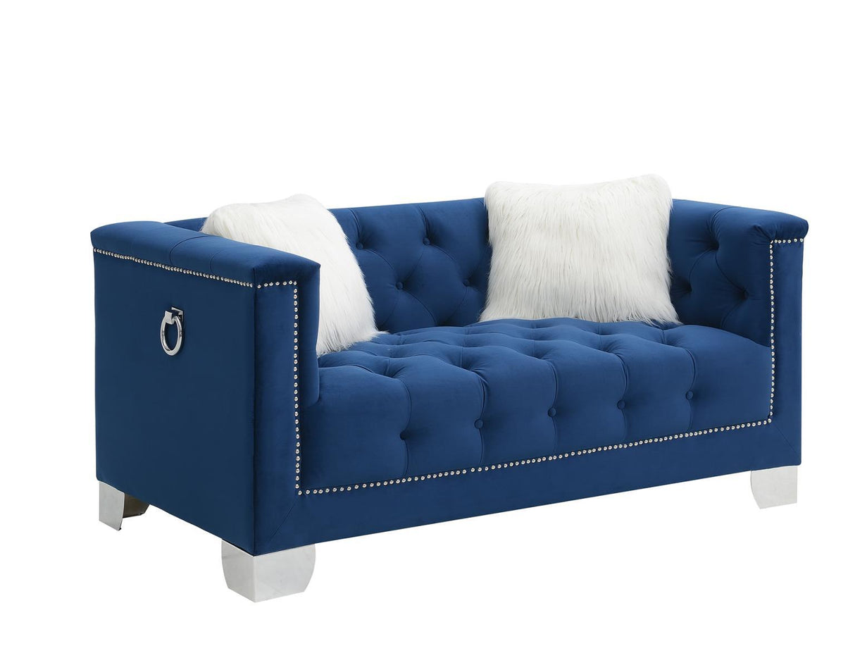 U227 - Loveseat With Two Fur Pillows - Blue