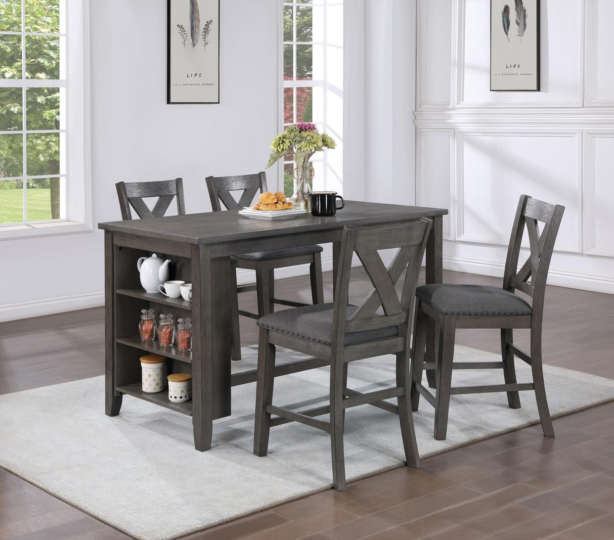 D176 - 5 Piece Dining Room Set (Pub Table & 4 Stools) - Gray