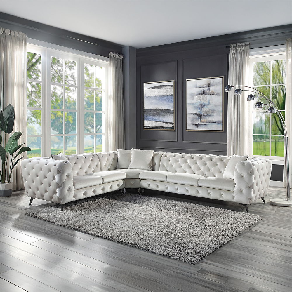 Atronia - Sectional Sofa With 4 Pillows - Beige Fabric