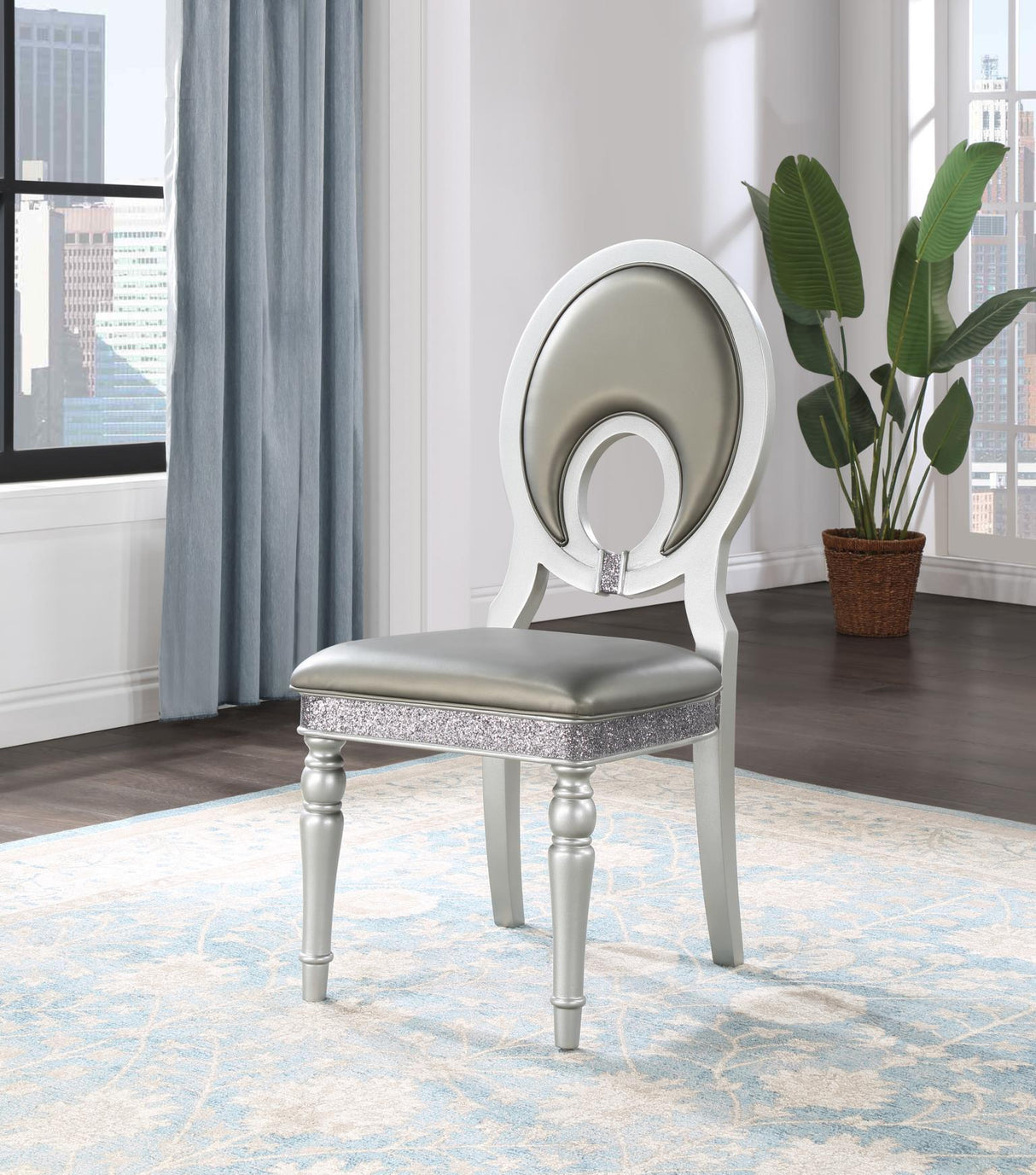 D107 - Velvet Arm Chair (Set of 2) - Shimmer Silver