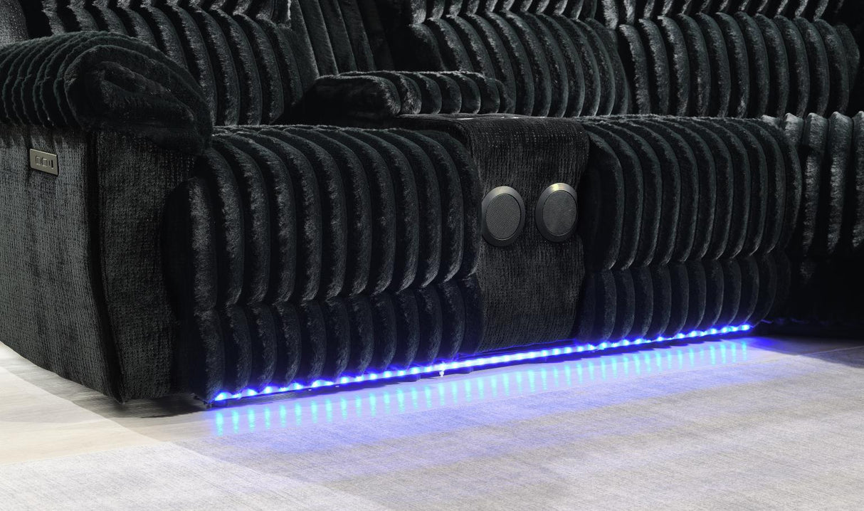 U60 - Corduroy Power 3 Piece Sectional With Bluetooth Speaker, And Wireless Charger - Black