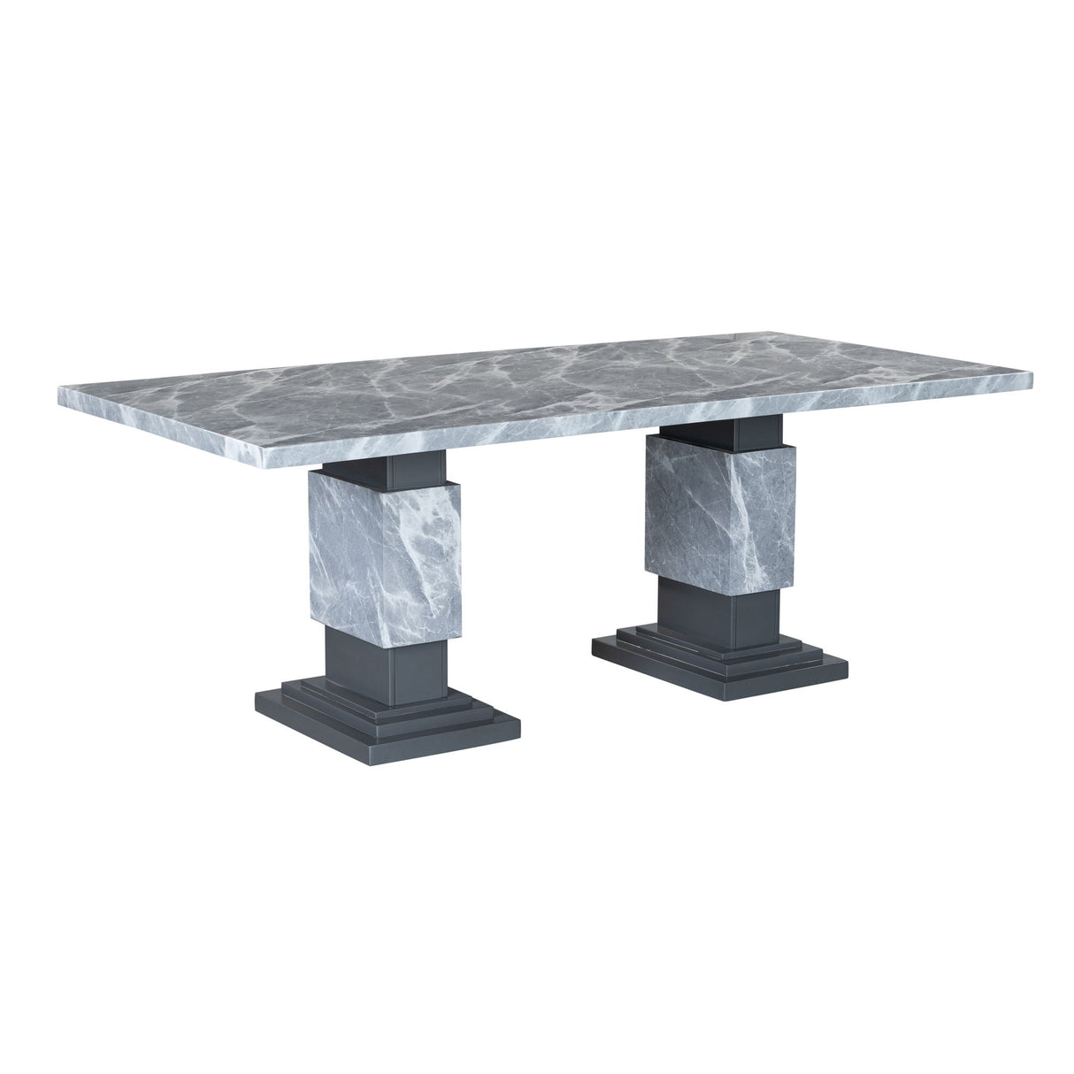 Michelle - Dining Table With Double Pedestal Marble Detailing - Gray