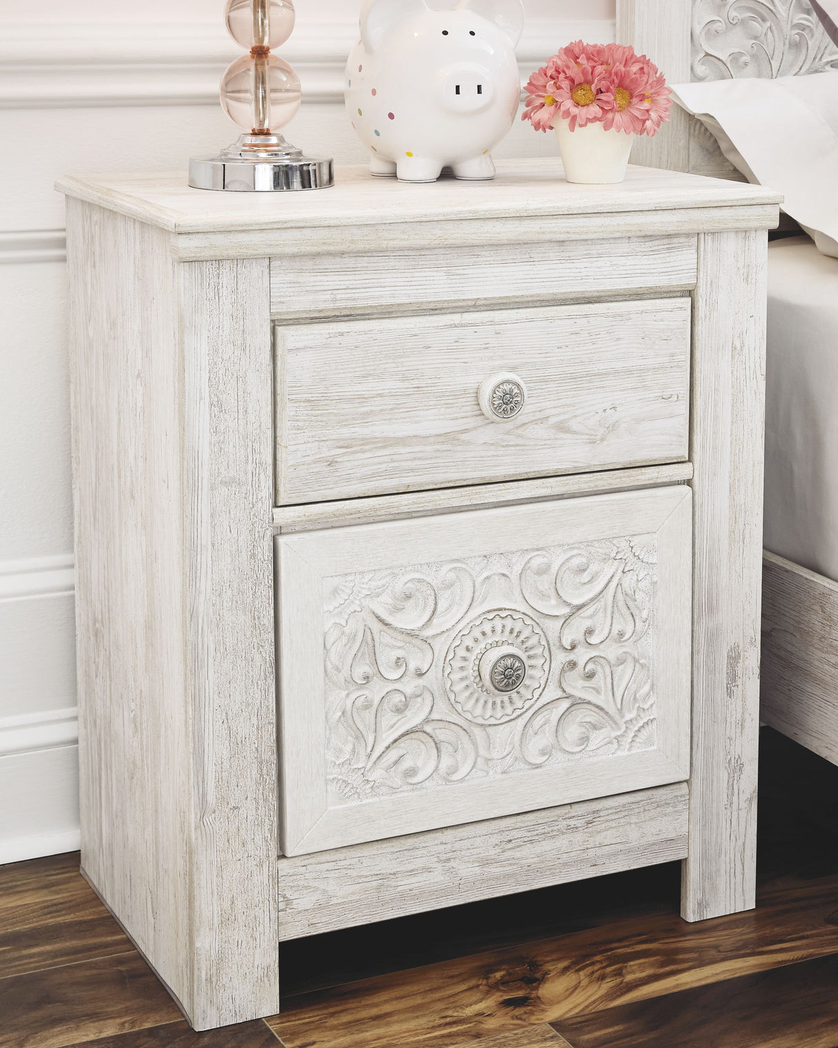 Paxberry - Two Drawer Night Stand - Whitewash