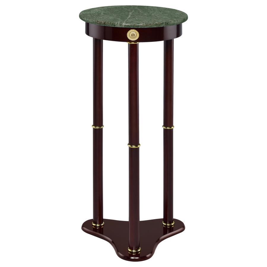 Edite - Round Marble Top Accent Side Table - Merlot
