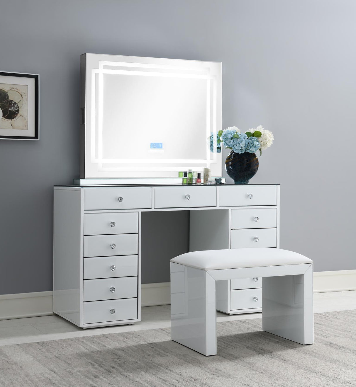 G-315 - Glamour Vanity Set (Dresser + Mirror Bluetooth Speaker With Lights) - White