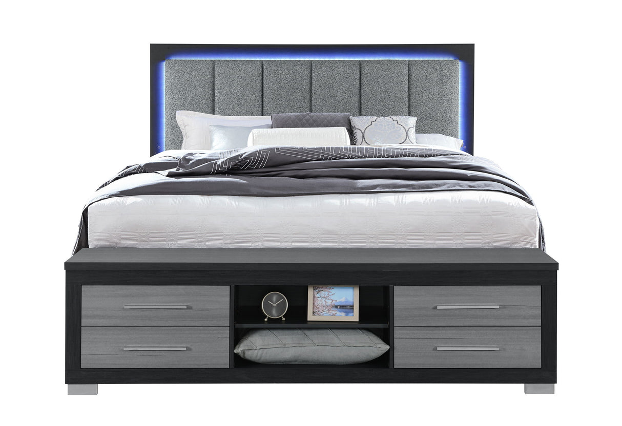 Emma - King Bed With LED And USB - Black / Gray