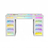 Priscilla Vanity Desk-11 Glass Fronted Drawers with Crystal Handles