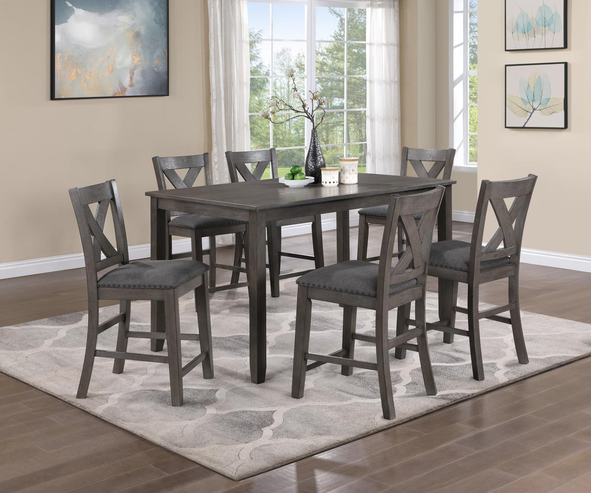 D160 - 7 Piece Dining Room Set (Counter Height Table With 6 Counter Chairs) - Gray