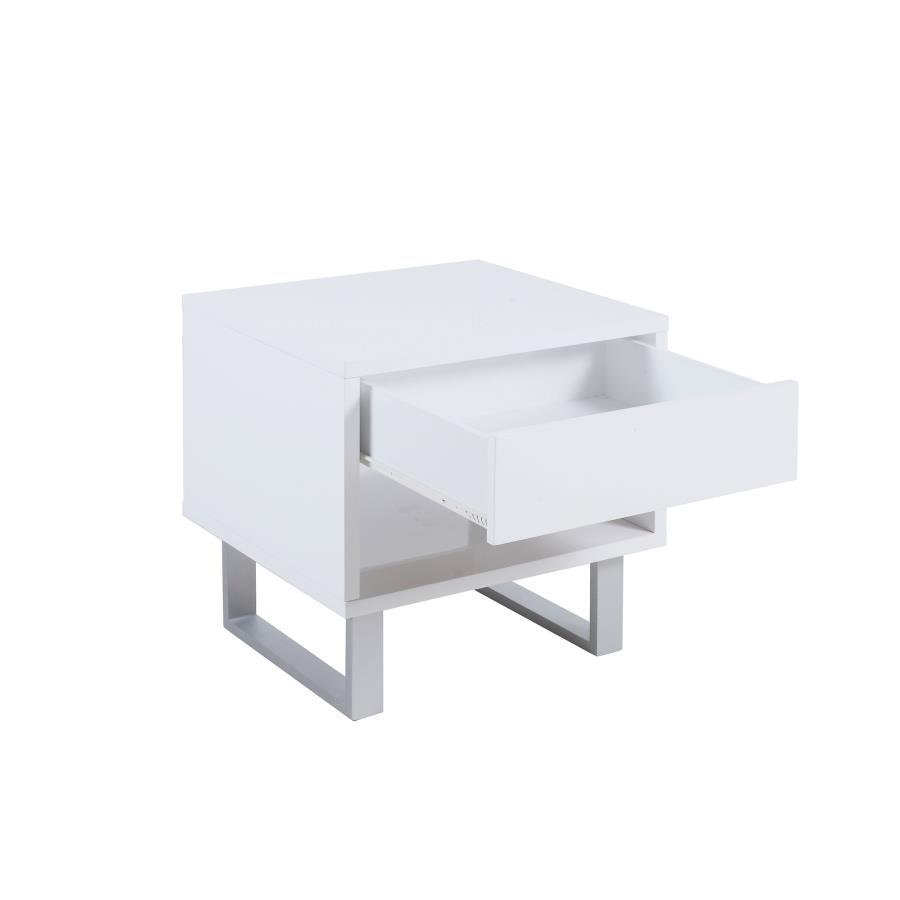 Atchison - 1-Drawer Rectangular End Table - White High Gloss