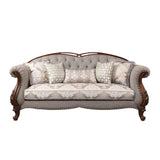 Miyeon - Sofa With 5 Pillows - Fabric & Cherry