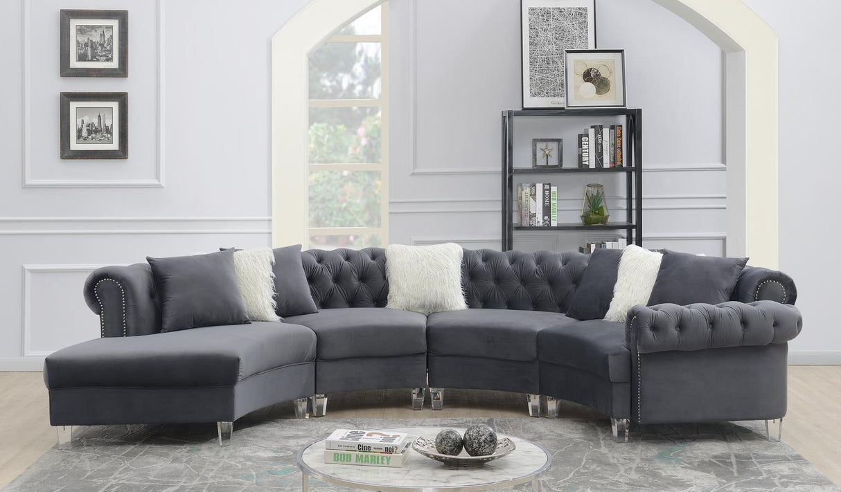 U291 - Velvet 4 Piece Sectional - Dark Gray