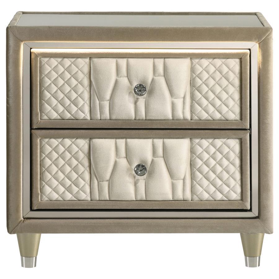 Lorient - 2-Drawer LED Nightstand With USB - Ivory And Camel