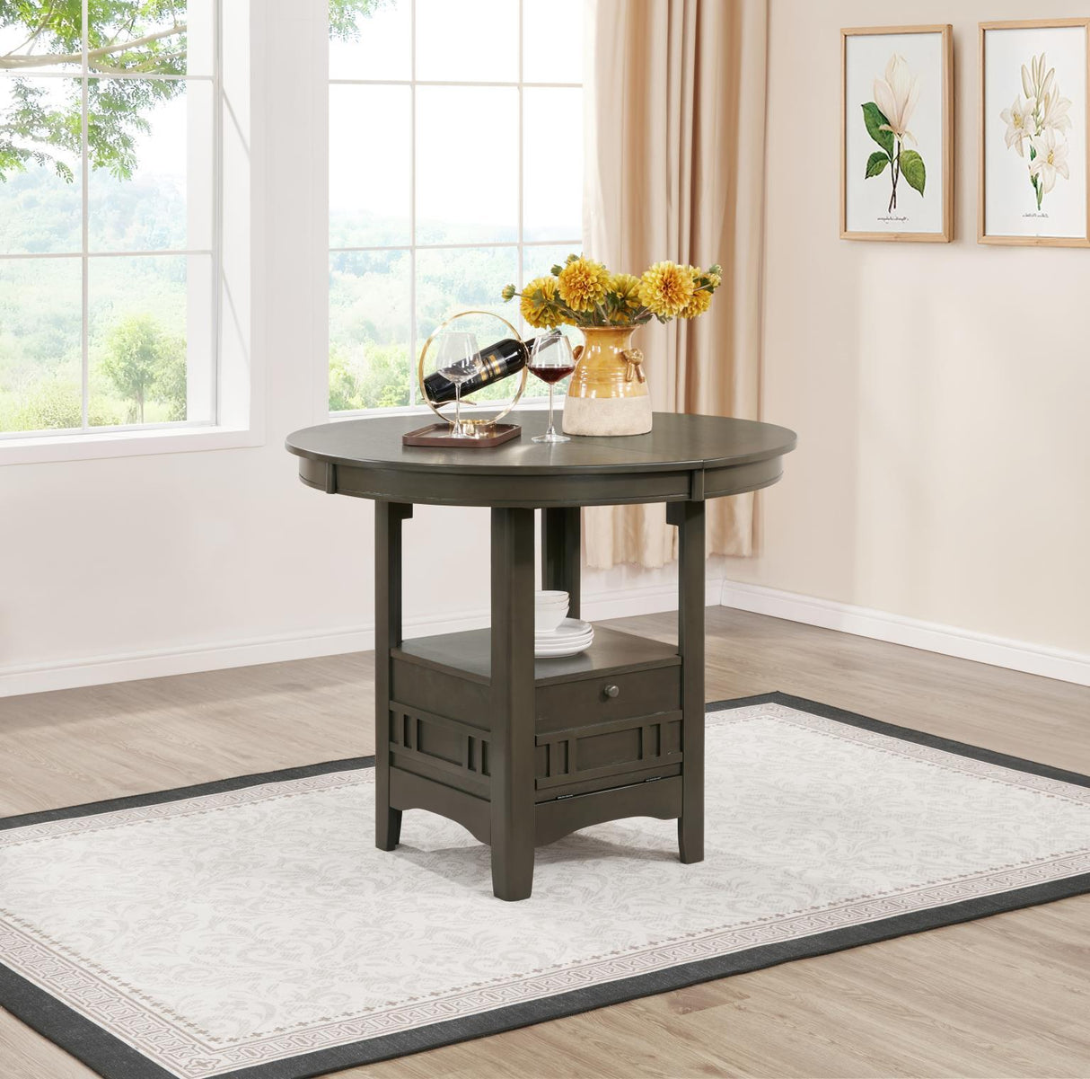 D152 - Counter Height Extension Table Wire Brush - Dark Brown