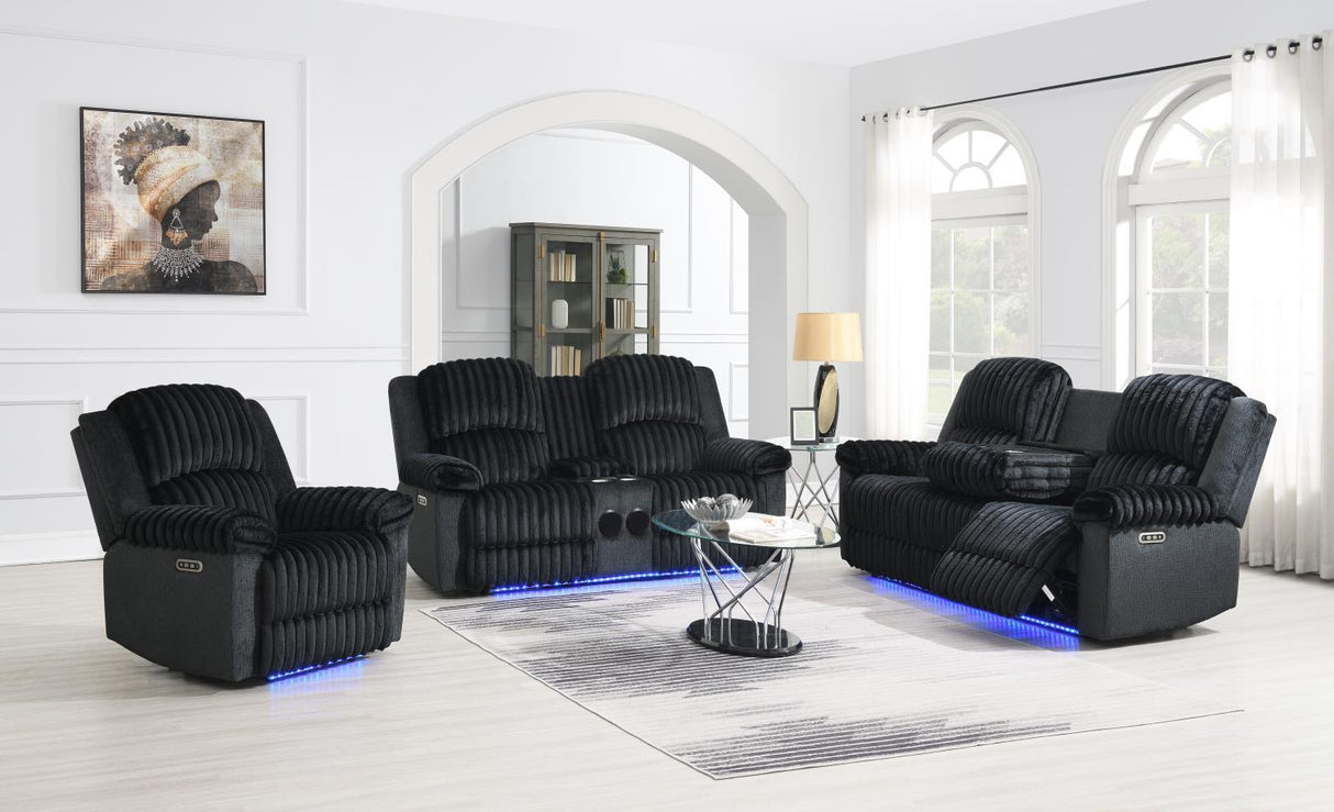U161 - Corduroy Power LED Reclining Loveseat With Bluetooth Speaker - Black