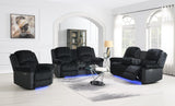 U161 - Corduroy Power LED Reclining Loveseat With Bluetooth Speaker - Black