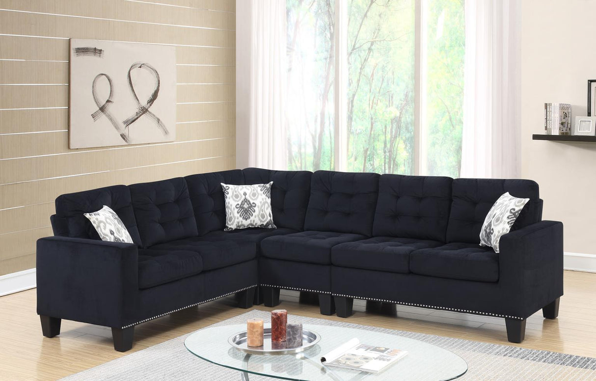 U336 - Velvet 4 Piece Sectional - Black