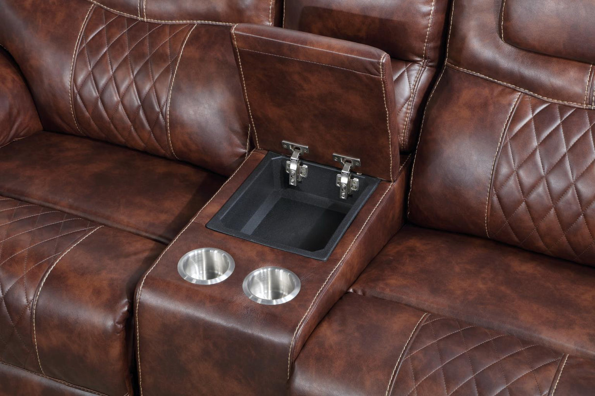 U125 - Motion Sofa With Dropdown Table - Brown