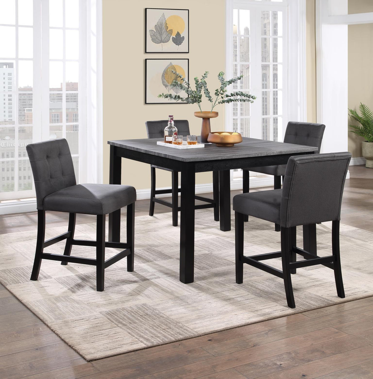 D199 - 5 Piece Dining Room Set (Counter Table With 4 Chairs) - Gray