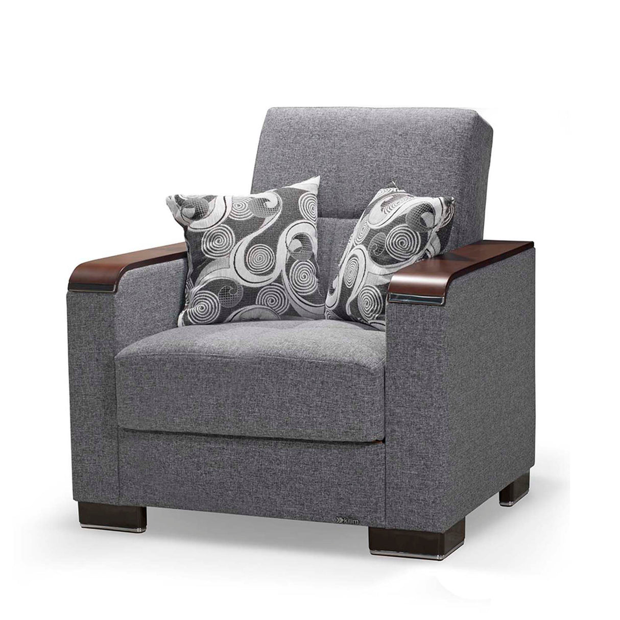 Ottomanson Armada X - Upholstered Convertible Wood Trimmed Armchair With Storage - Polyester