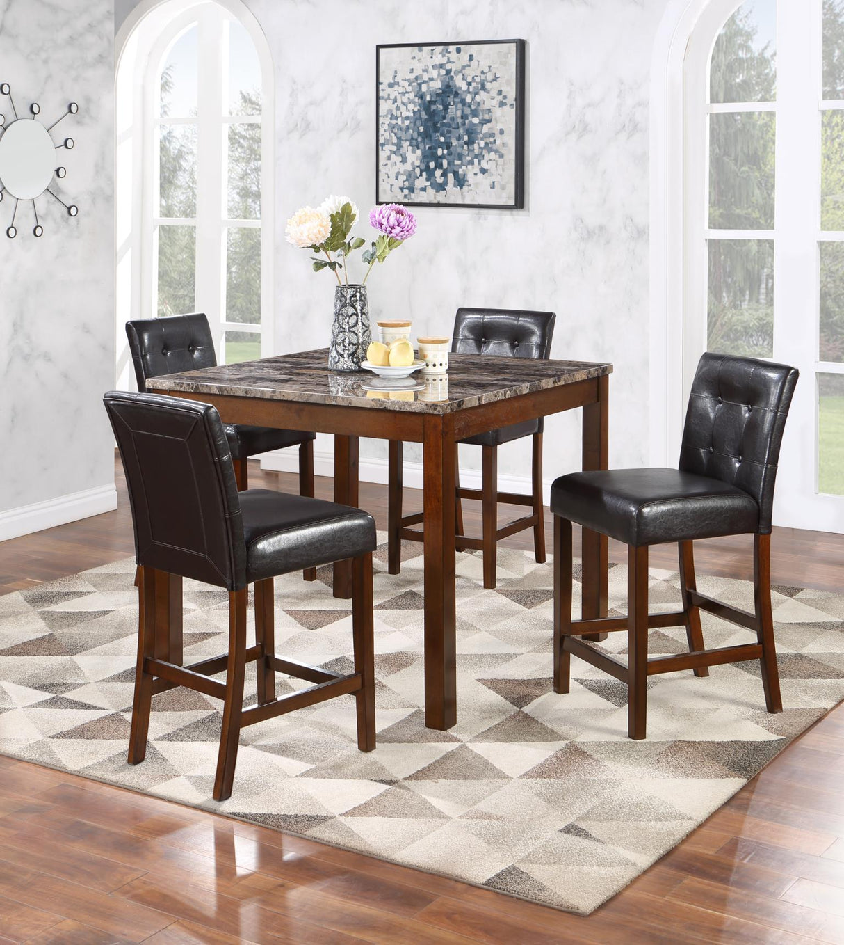D203 - 5 Piece Dining Room Set (Counter Table With 4 Chairs) - Brown