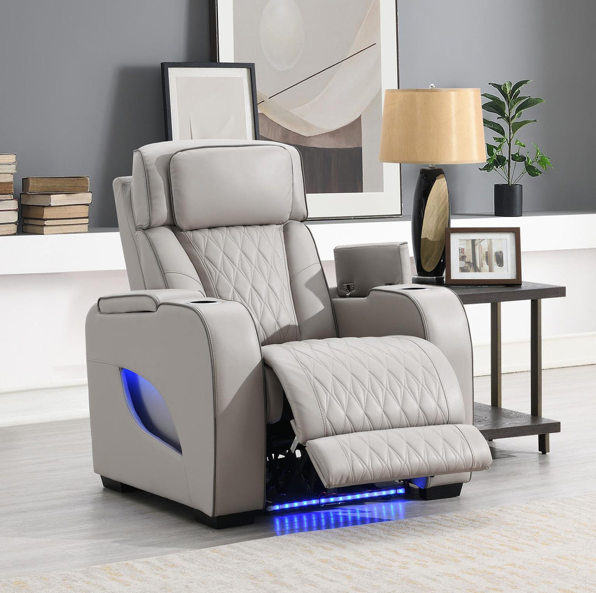 U71 - Power Reclining With Power Headrest, Massage, Heat, Ambient Lighting, Storage Arms / USB And Wireless Charger - Gray