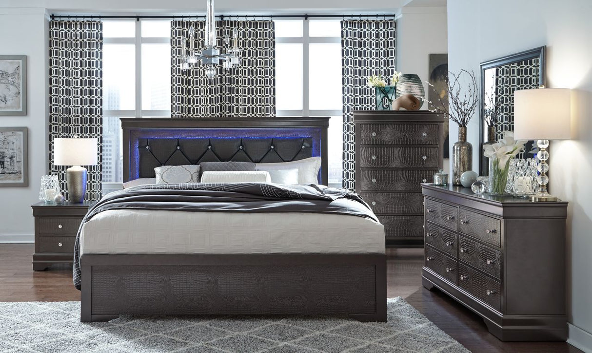 Pompei - 5 Piece Queen Bedroom Set With LED - Gray