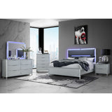 Laura - Queen Bed With Upholstered Headboard And LED Lights - Silver