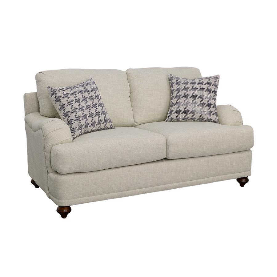 Glenn - Upholstered English Arm Loveseat - Light Gray And Blue