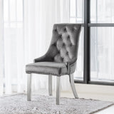 Satinka - Side Chair (Set of 2) - Gray Fabric & Mirrored Silver