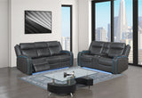 UM2768 - Power Reclining Sofa, Power Console Reclining Loveseat And Recliner With Power Headrest And LED Accent Lighting - Charcoal