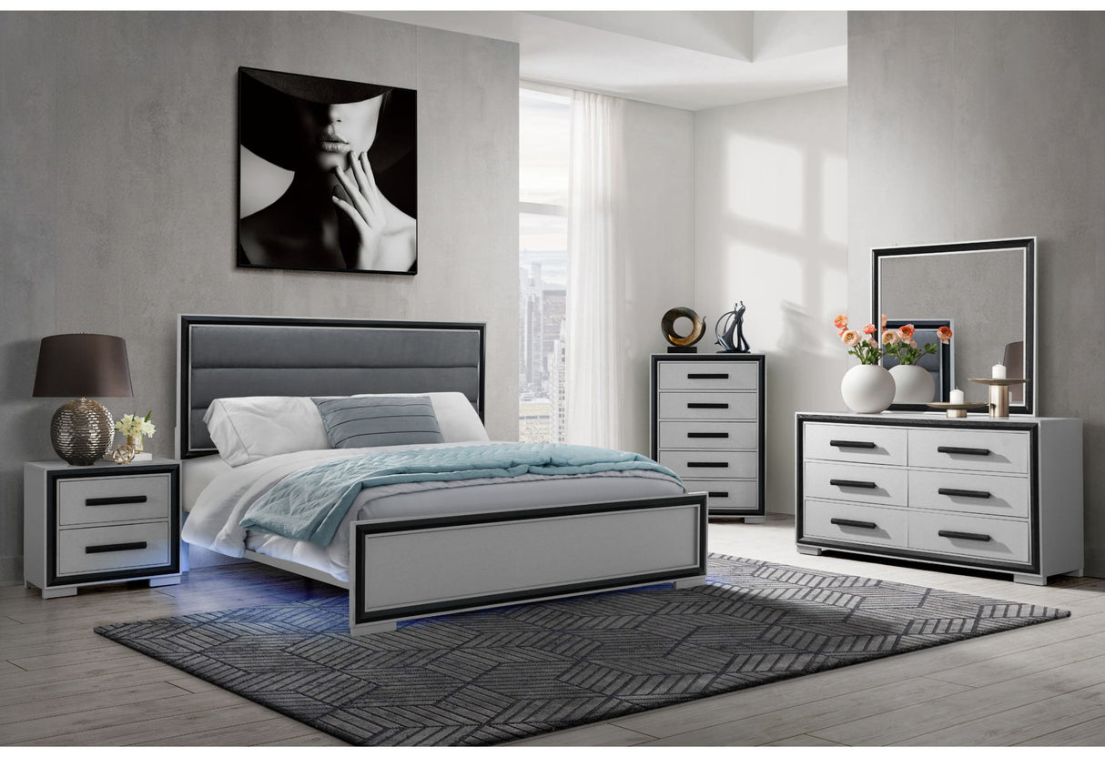 Amelia - 5 Piece Queen Bedroom Set (Queen Bed Group With LED, Cooler And Speaker) - Black / Gray